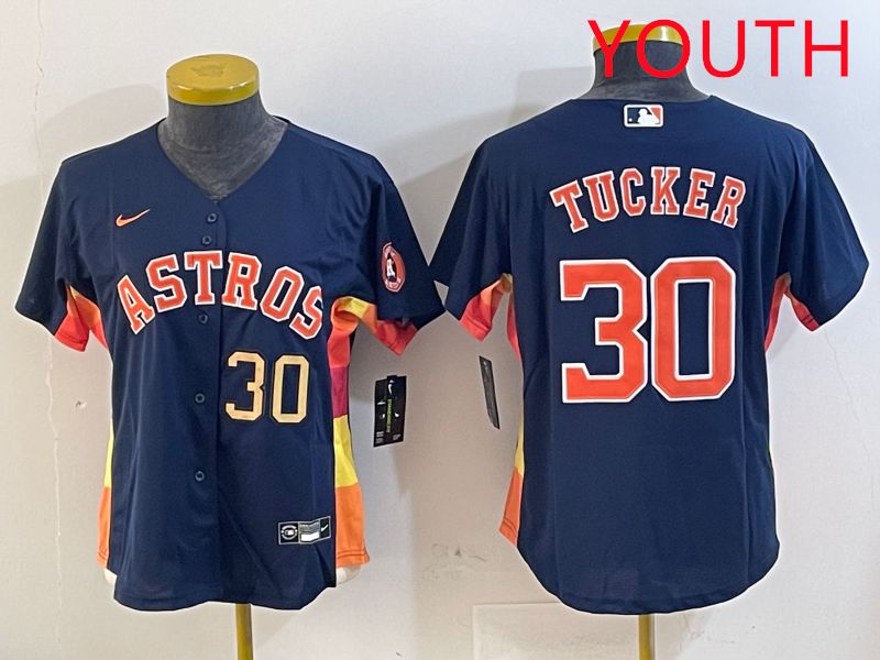 Youth Houston Astros 30 Tucker Blue City Edition 2025 Nike MLB Jersey style 4